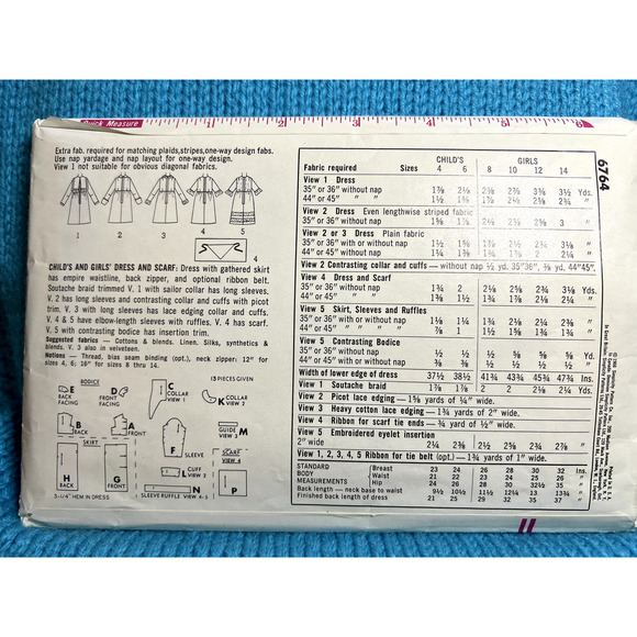 Simplicity 6764 pattern girls dress fit and flare ruffle sleeve 1960s size 14 - Picture 3 of 5